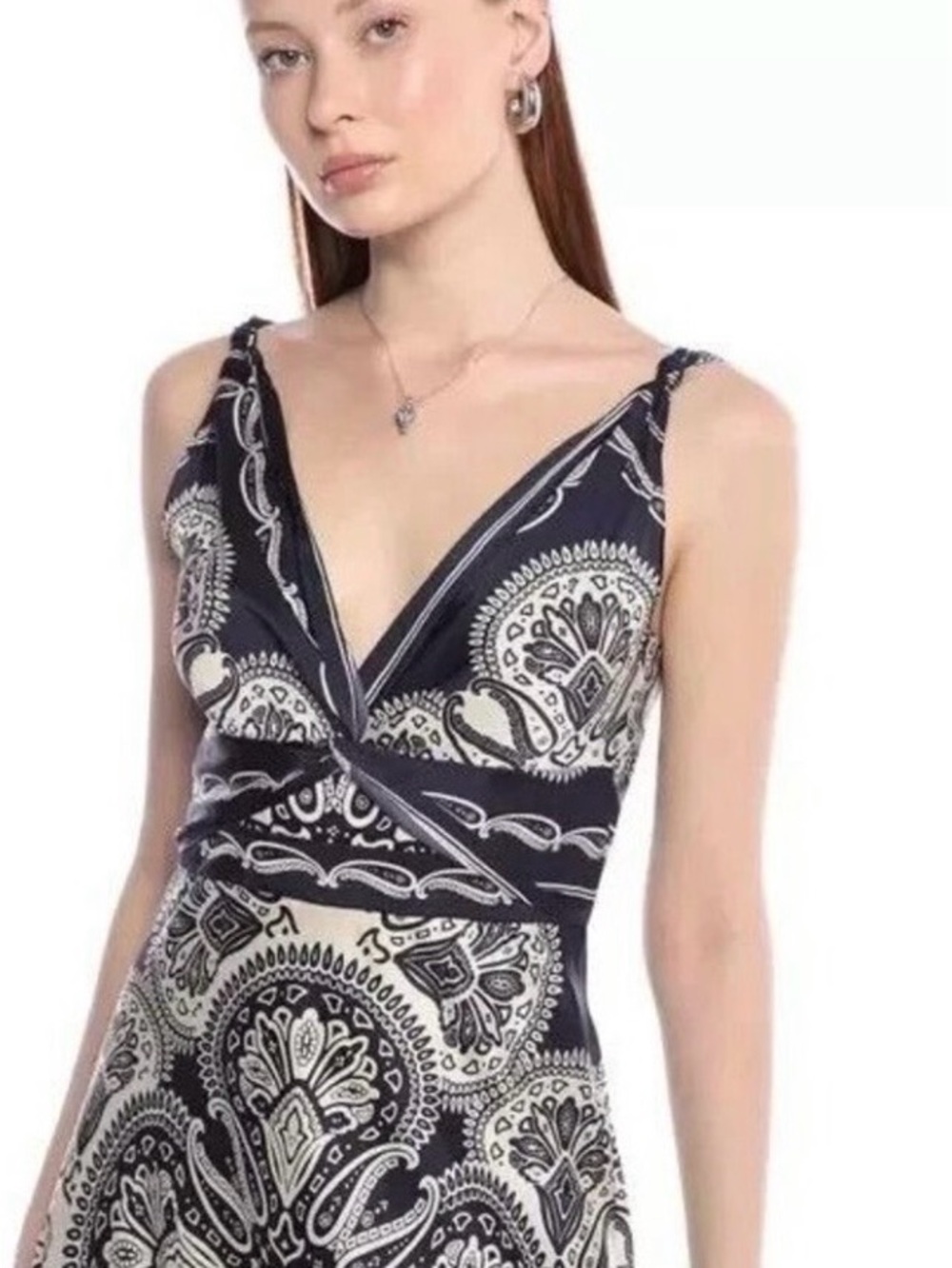 Boho Chic Navy and Cream Paisley Maxi Dress
